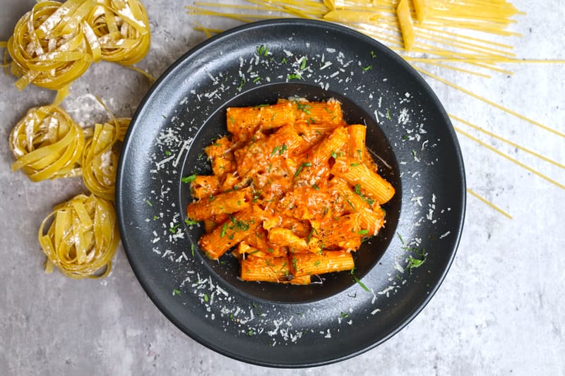 Rigatoni with bolognese meat sauce and parmesan